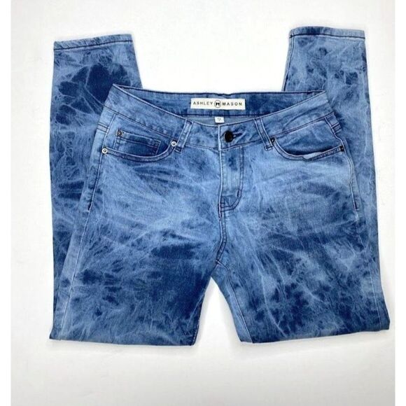 ASHLEY MASON Blue Tye Dye Skinny  Denim Jeans size 7 - Picture 1 of 7